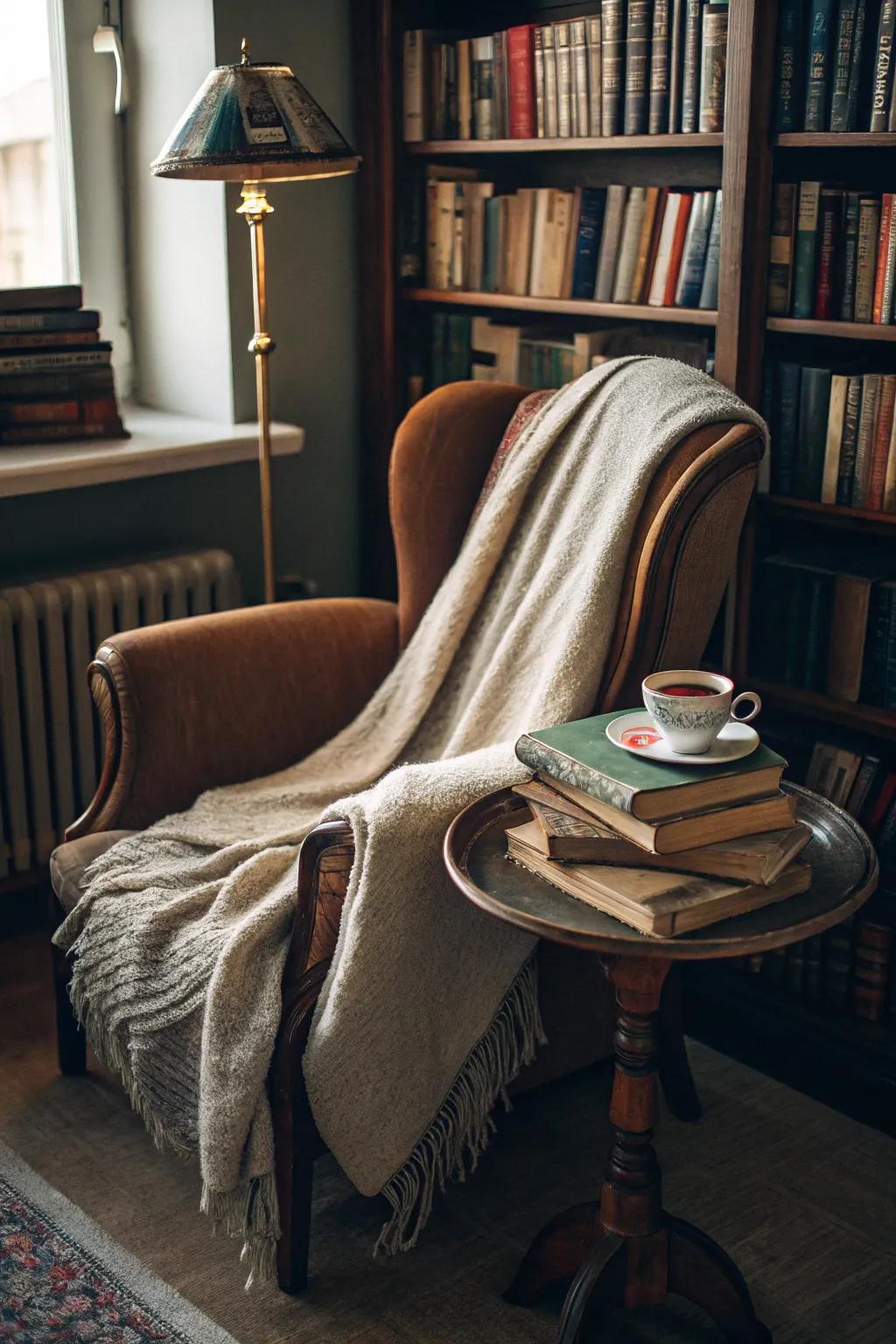 A welcoming nook ideal for unwinding with a captivating story.