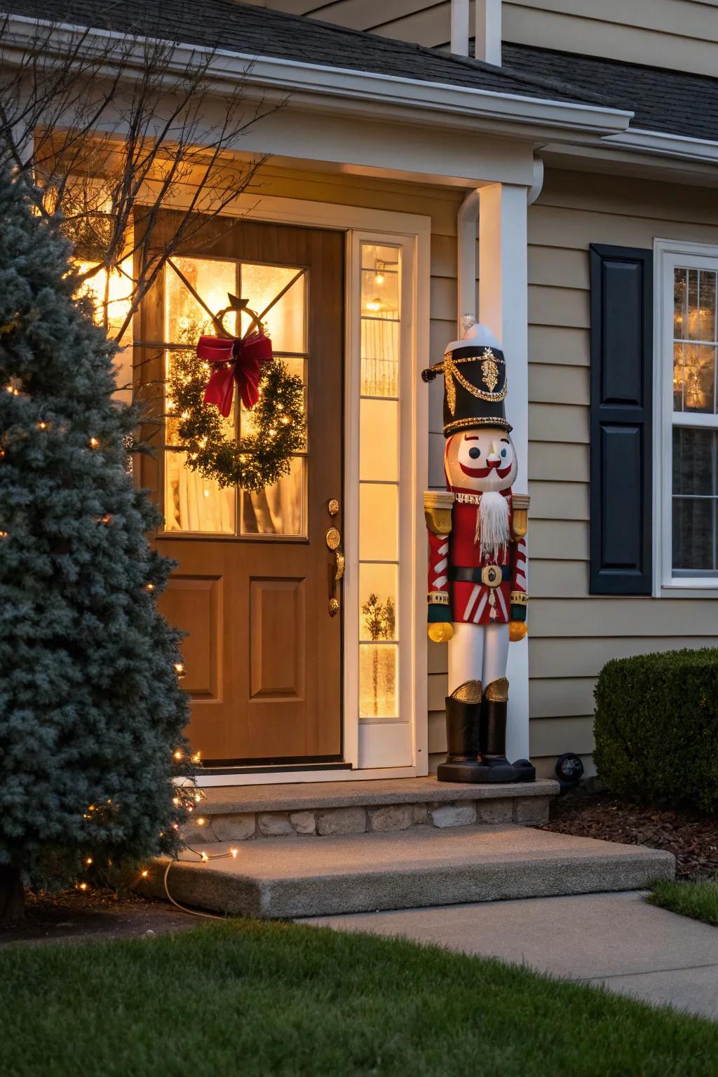 A whimsical tin soldier adds a playful touch.
