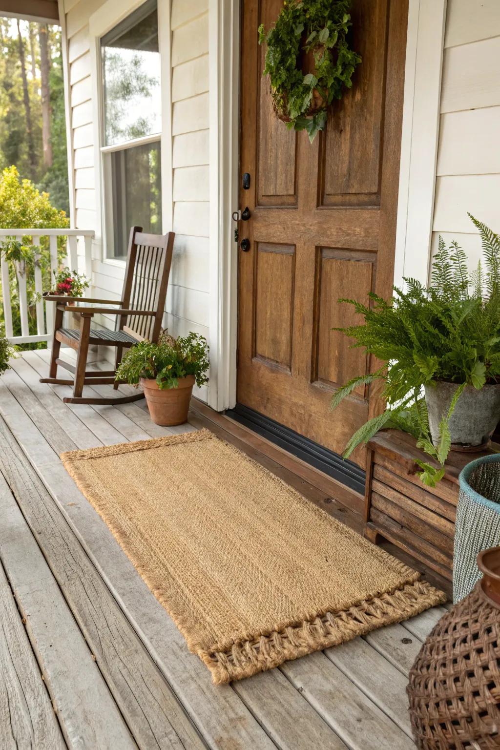 A naturally textured doormat for an earthy impression.