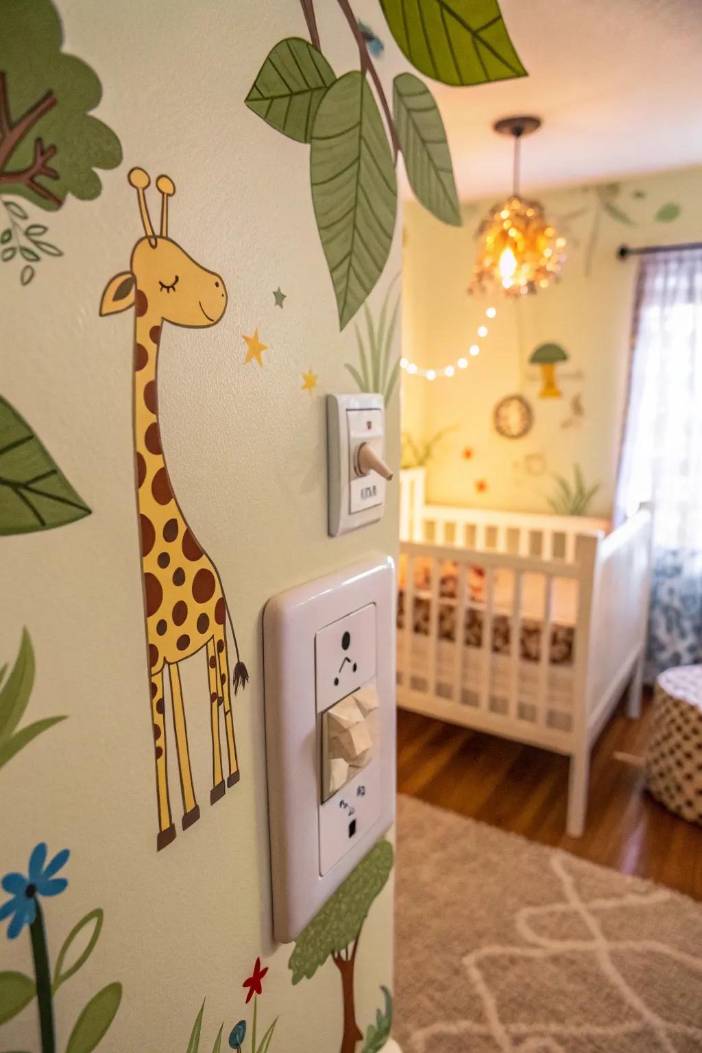 A playful giraffe panel that brings the jungle to your home.