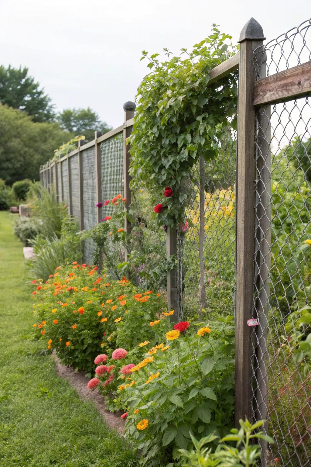A flexible peak barrier effectively deters climbing animals from entering the garden.