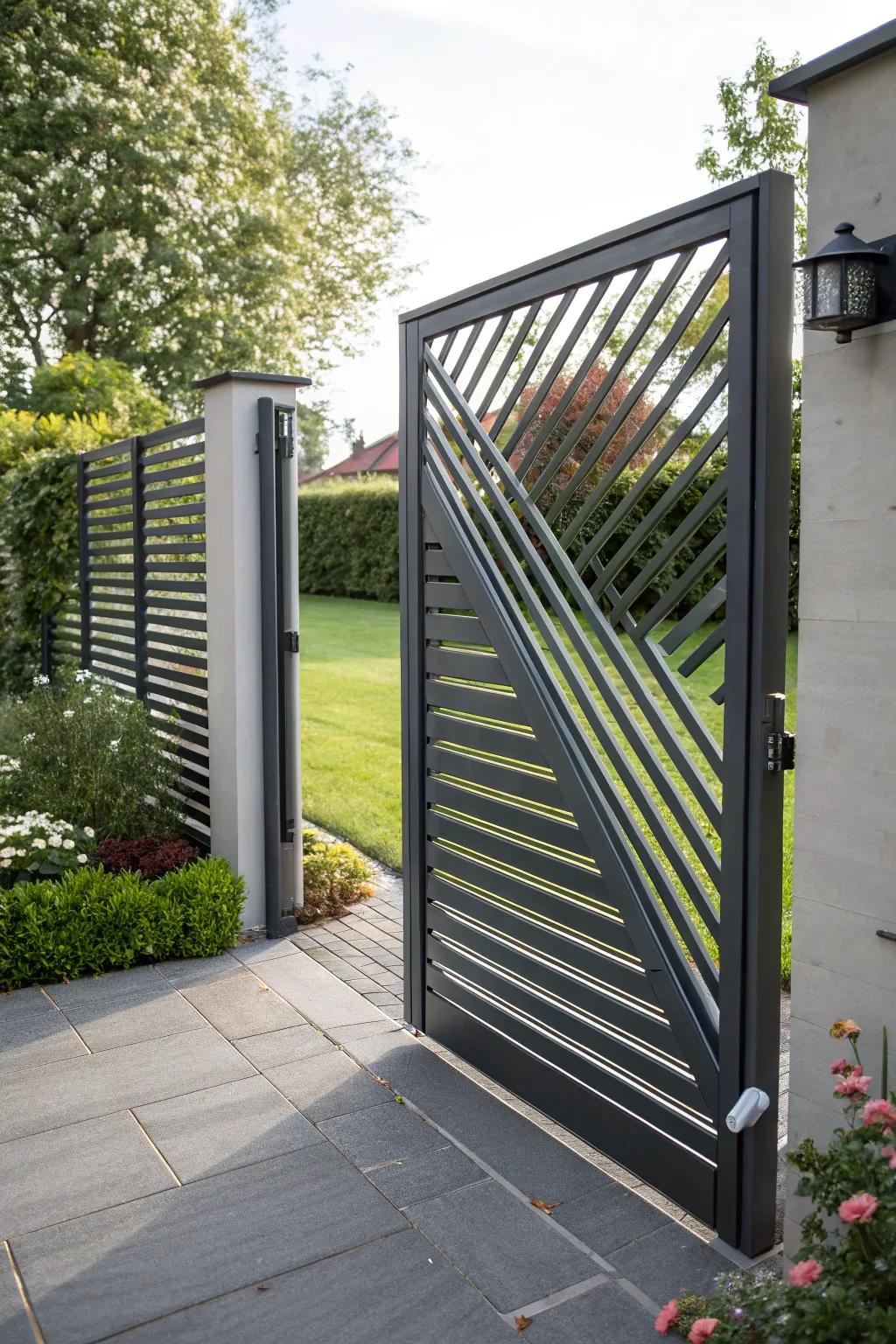 Slatted gate infuses modern style to your garden.