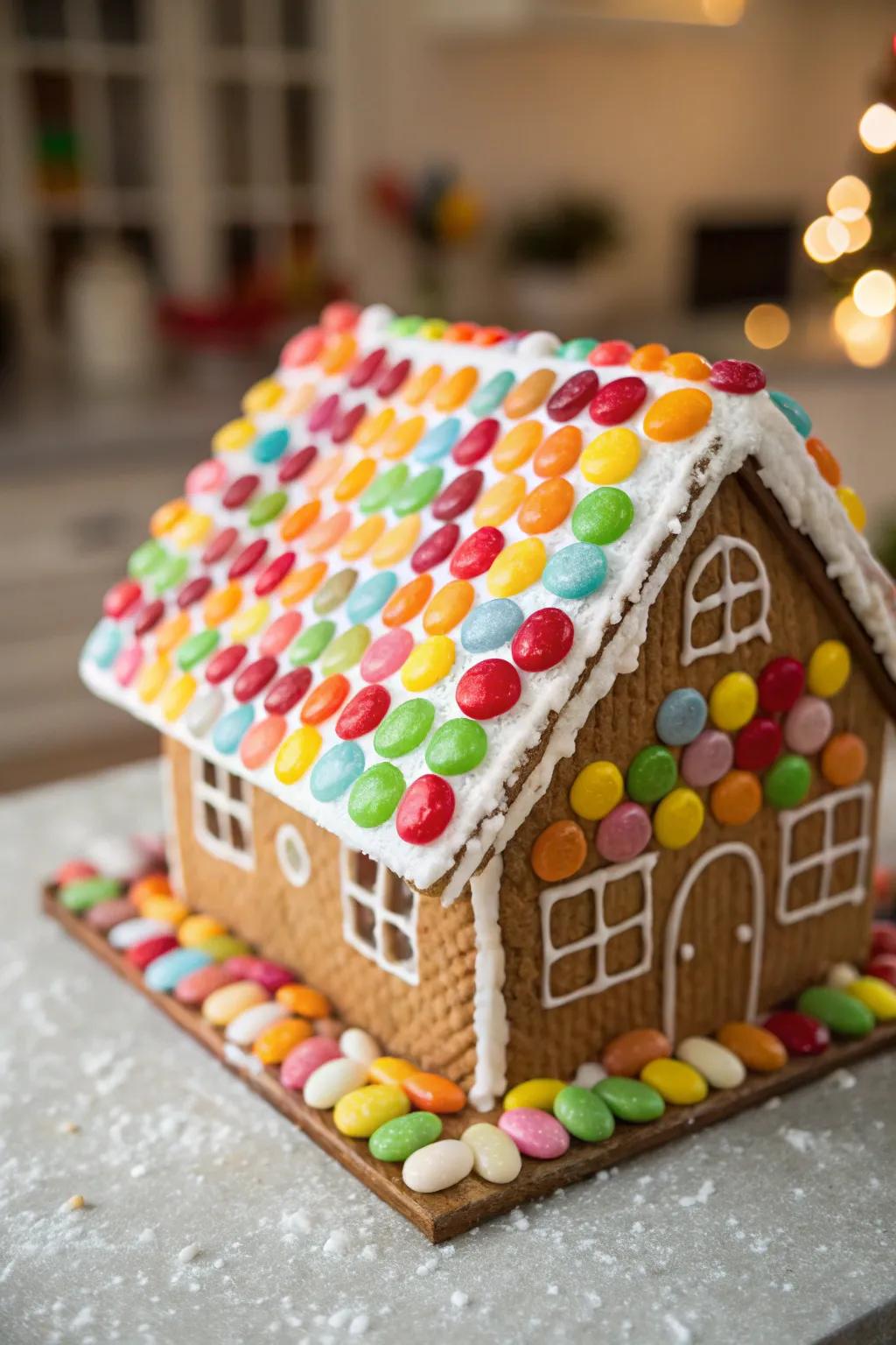 Gelatin nugget configurations convert gingerbread roofings into vibrant artworks.