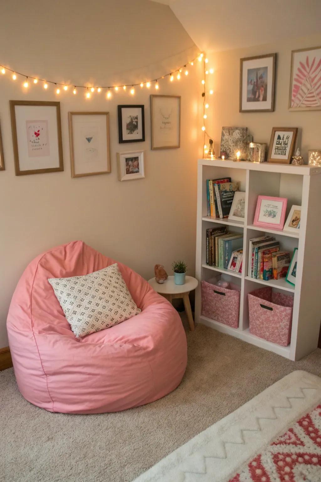 A comfy lounging spot ideal for reading or relaxing.