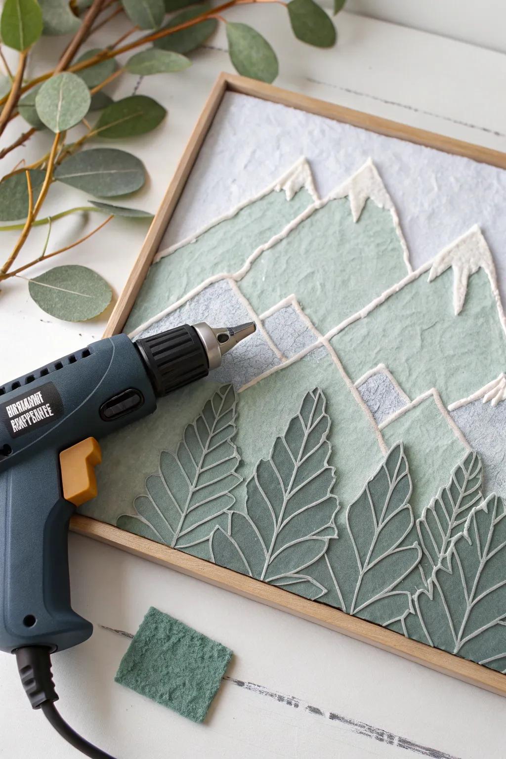 Venture into the tranquil allure of textured mountain chains with adhesive applicator craftsmanship, intermixing straightforwardness and innate elegance.