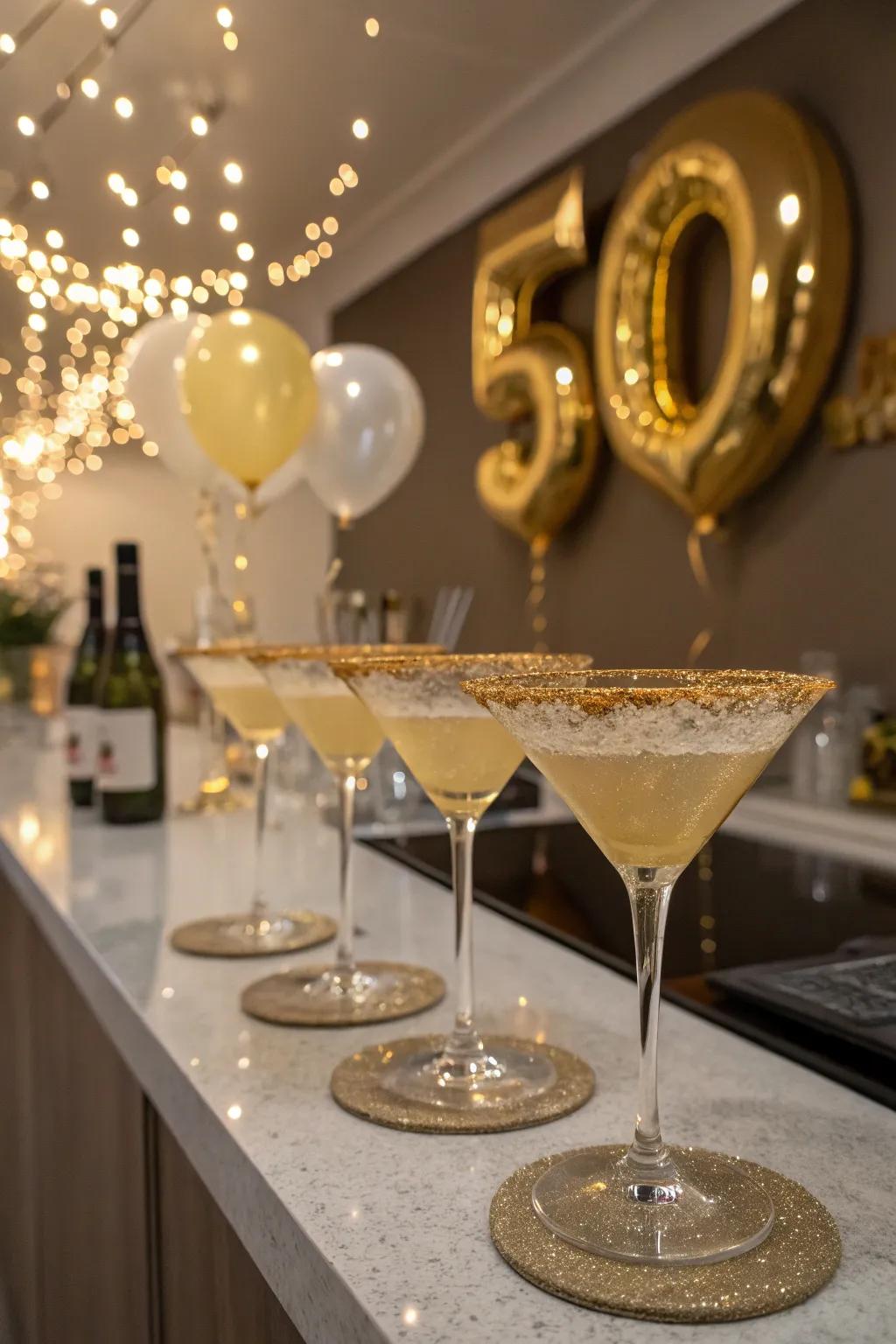 Specialty gilded drinks add celebratory vibrancy.