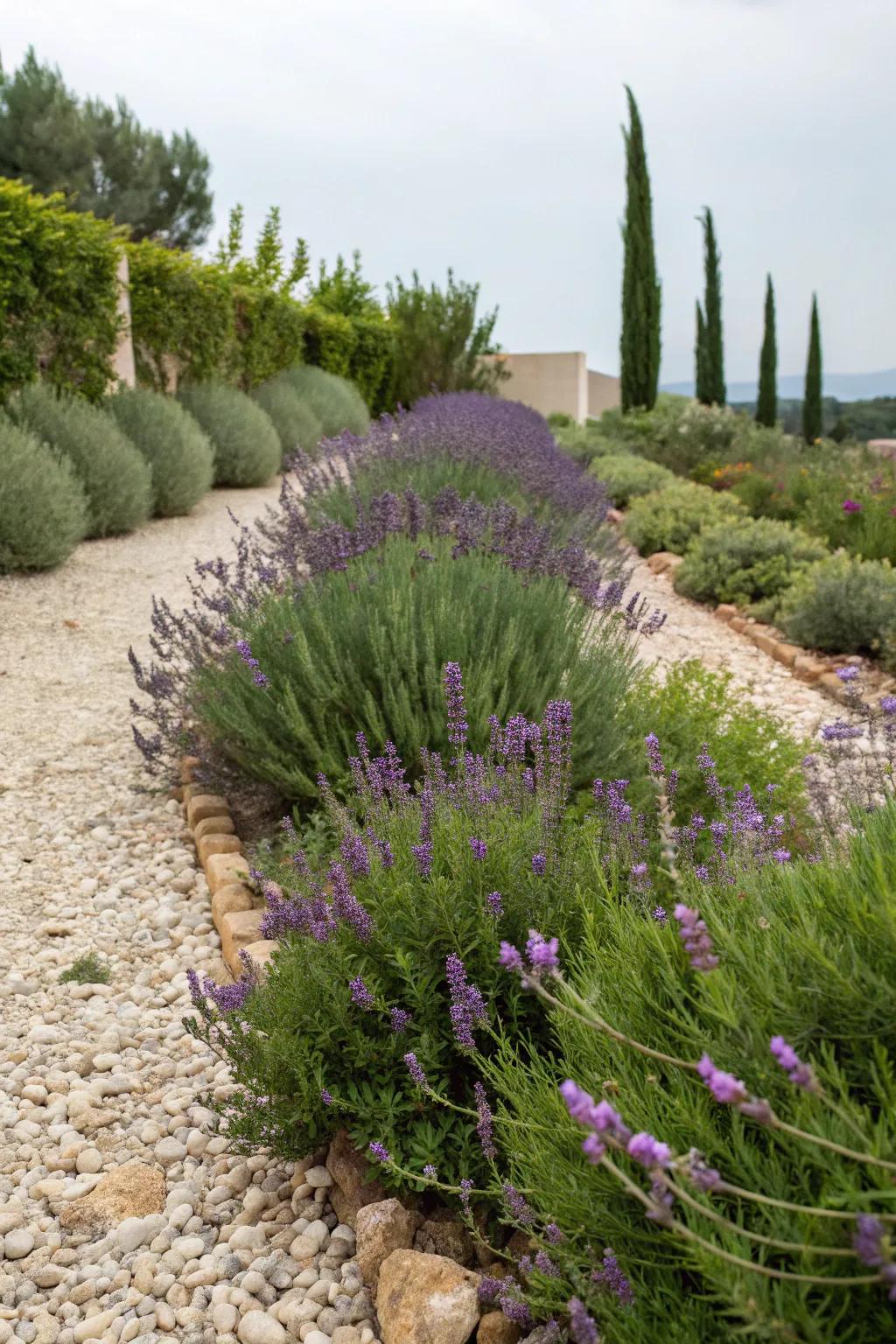 A coastal-themed stone garden filled with fragrant flora