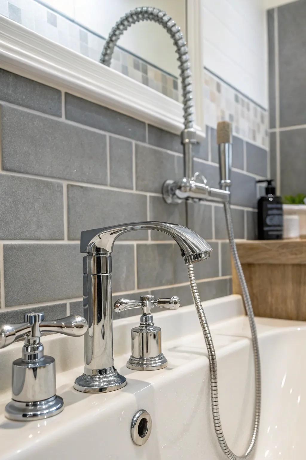 Metallic fixtures inject a refined, contemporary touch.