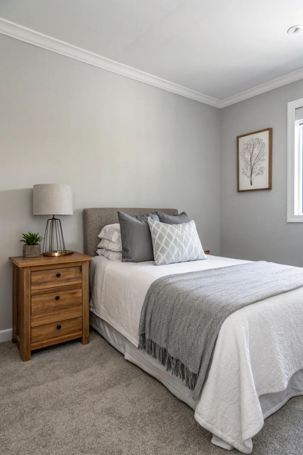 Minimalist aesthetic sustains the guest room's serene and chic appeal.