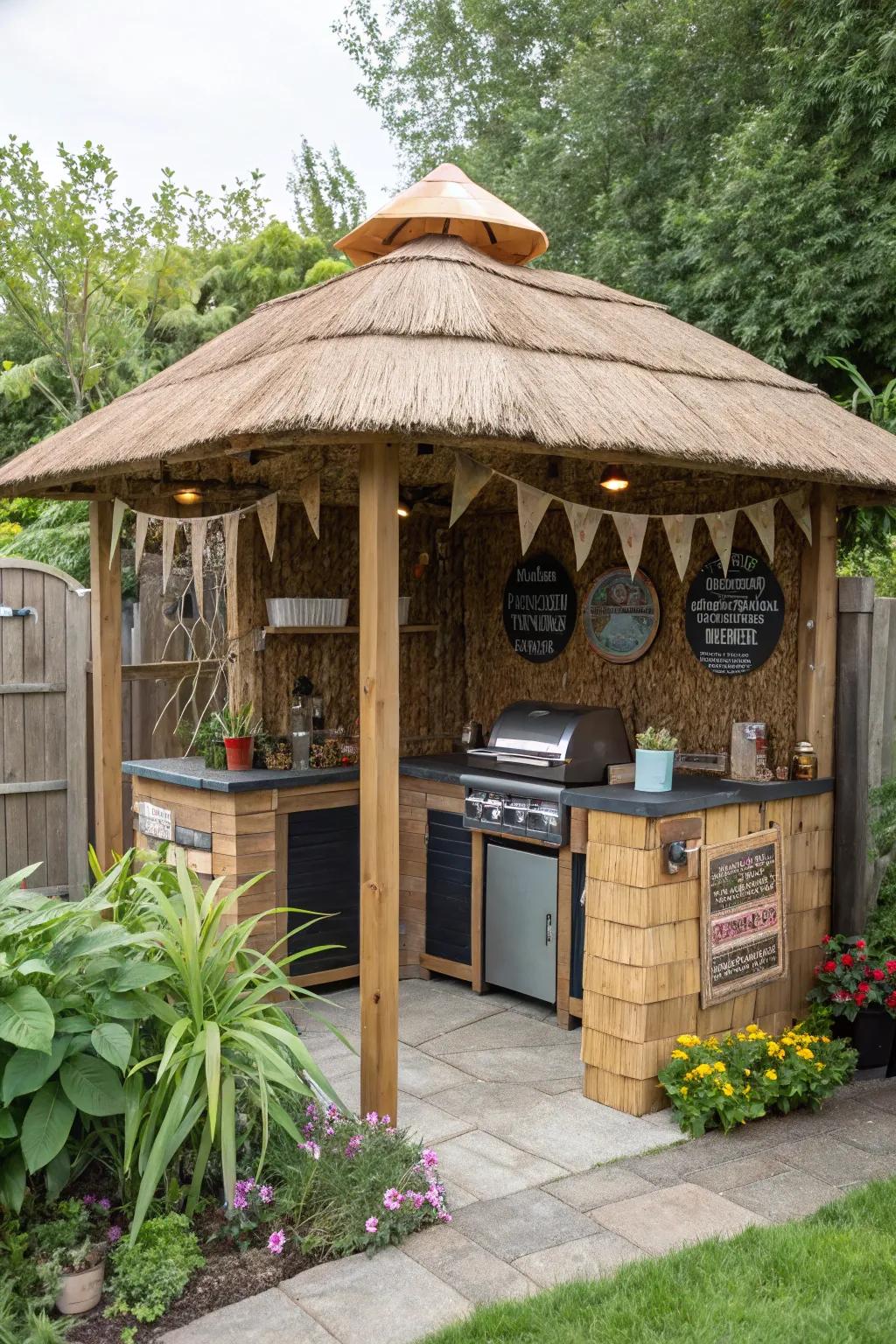 A DIY-built barbecue shelter tailored for personal expression.