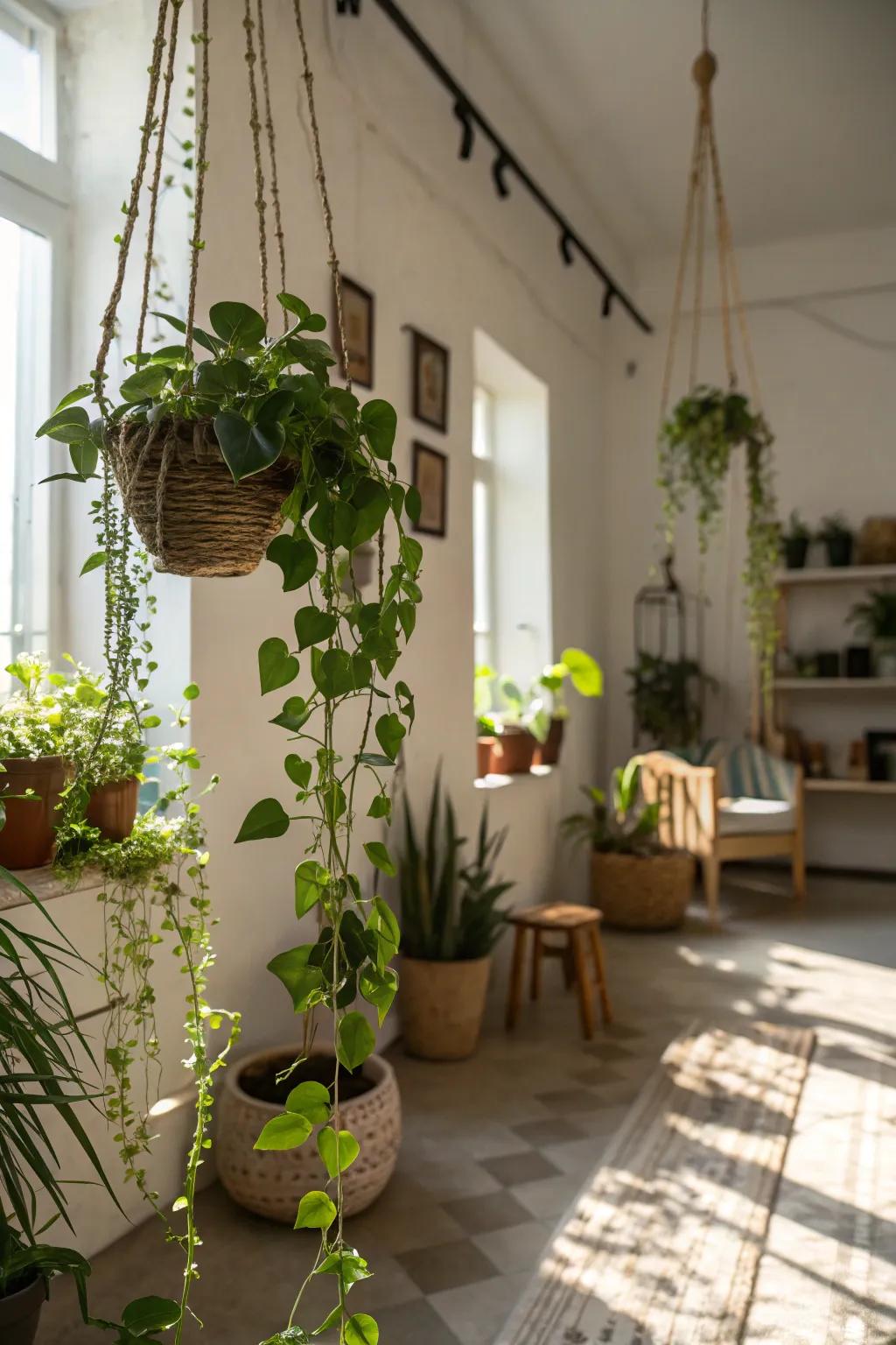 Plants add a refreshing hint of nature to your grunge space.