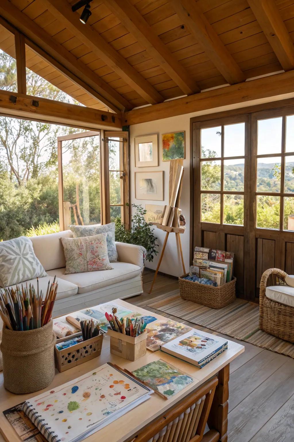 A guest house used as a creative studio, ideal for artistic inspiration.