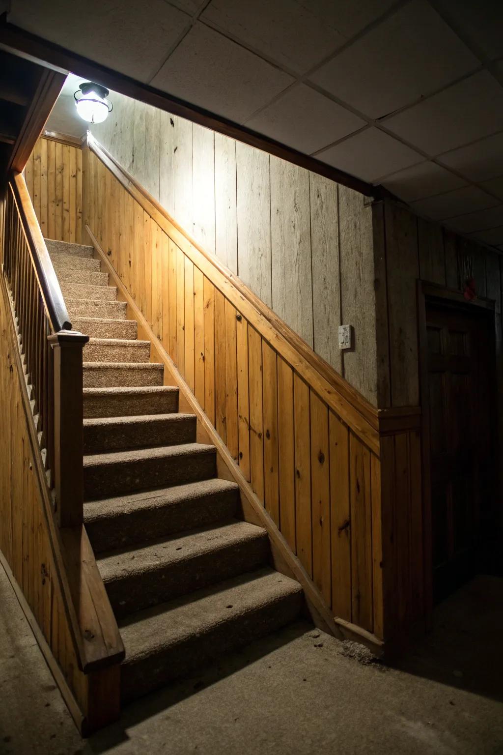 Wood paneling gives the space more warmth and texture.