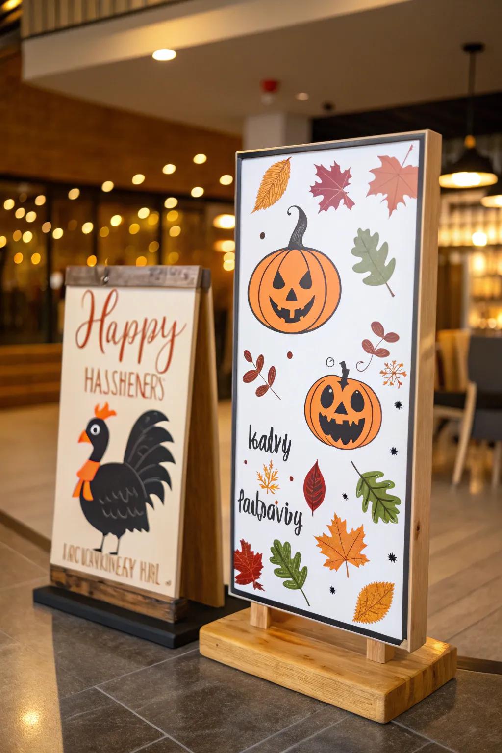 A flexible invertible placard for dual-season decoration.