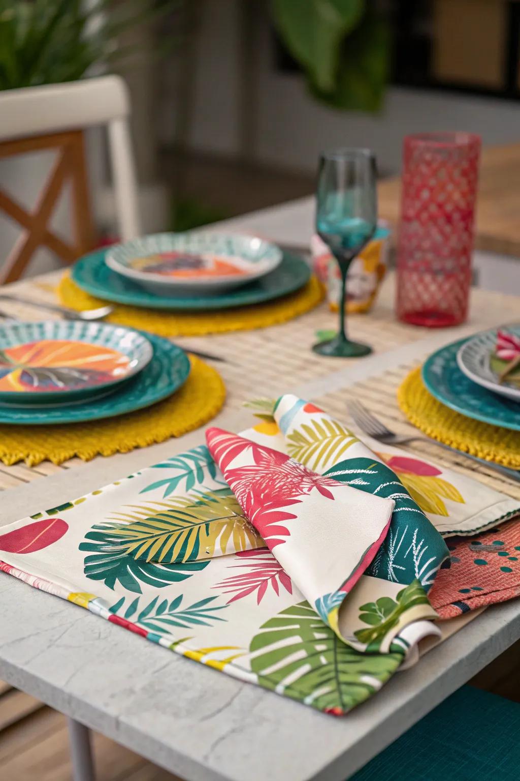 Bright table arrangements make every meal feel like a tropical feast.