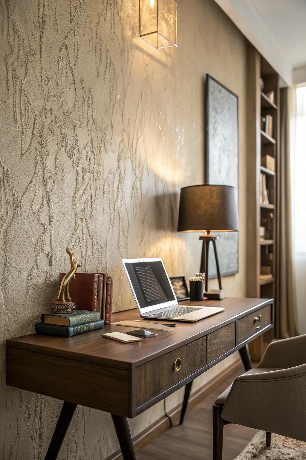 Textured coating introduces a sophisticated layer of interest.