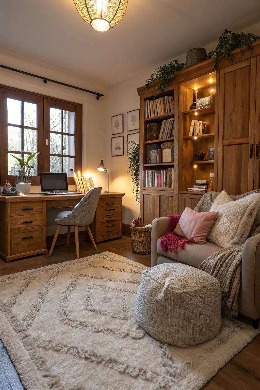 Inviting textures bring warmth and comfort to your home office.