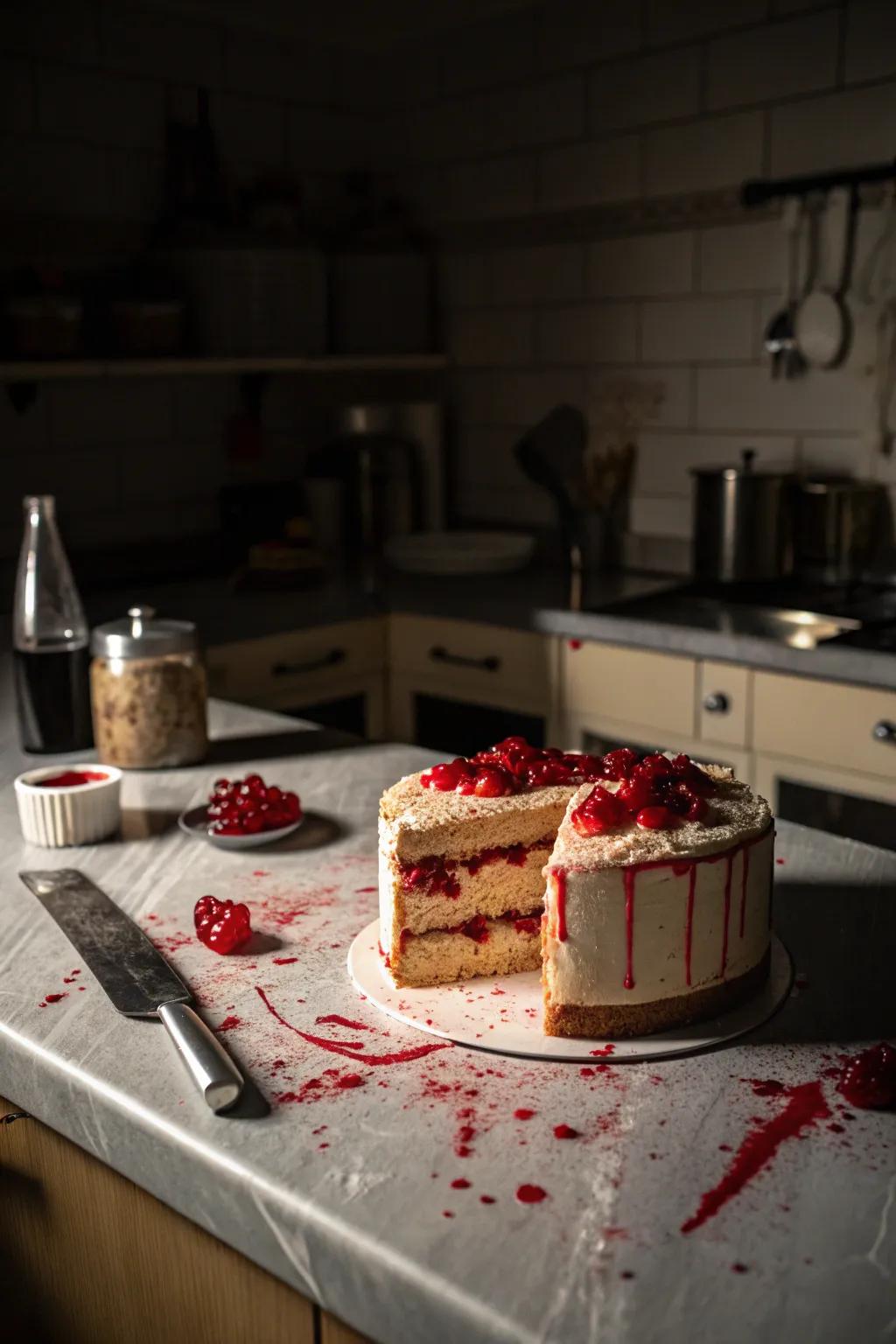 A vampire's mark cake that is bloody delicious.