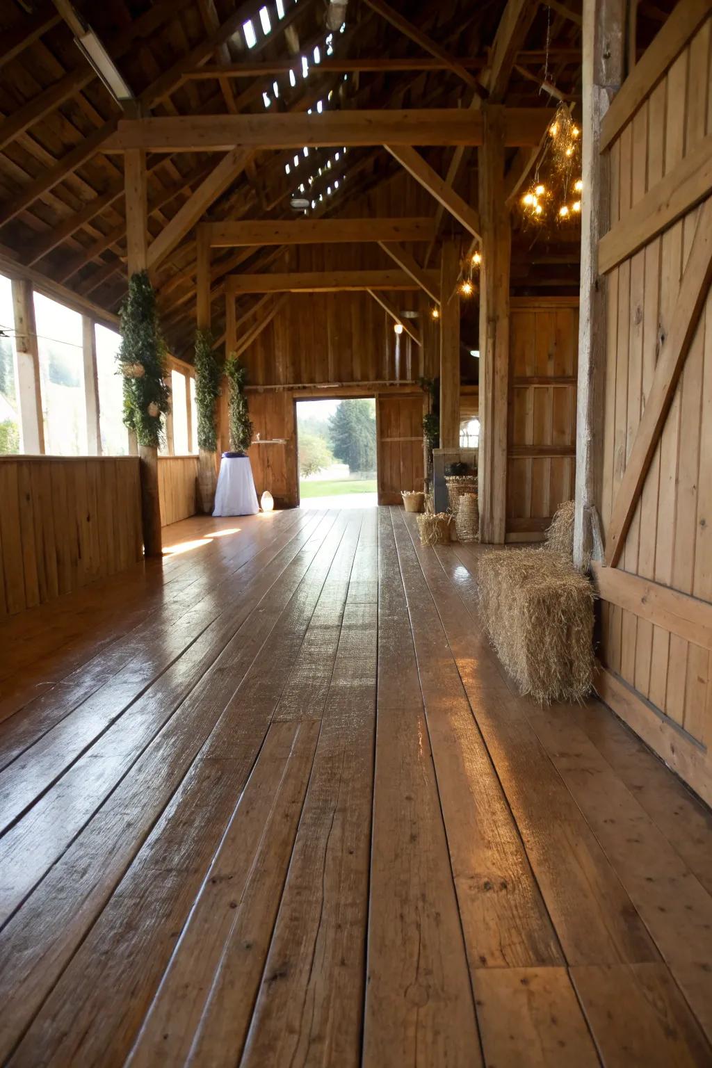 Wood flooring brings a hint of countryside warmth and charm to barn routes.