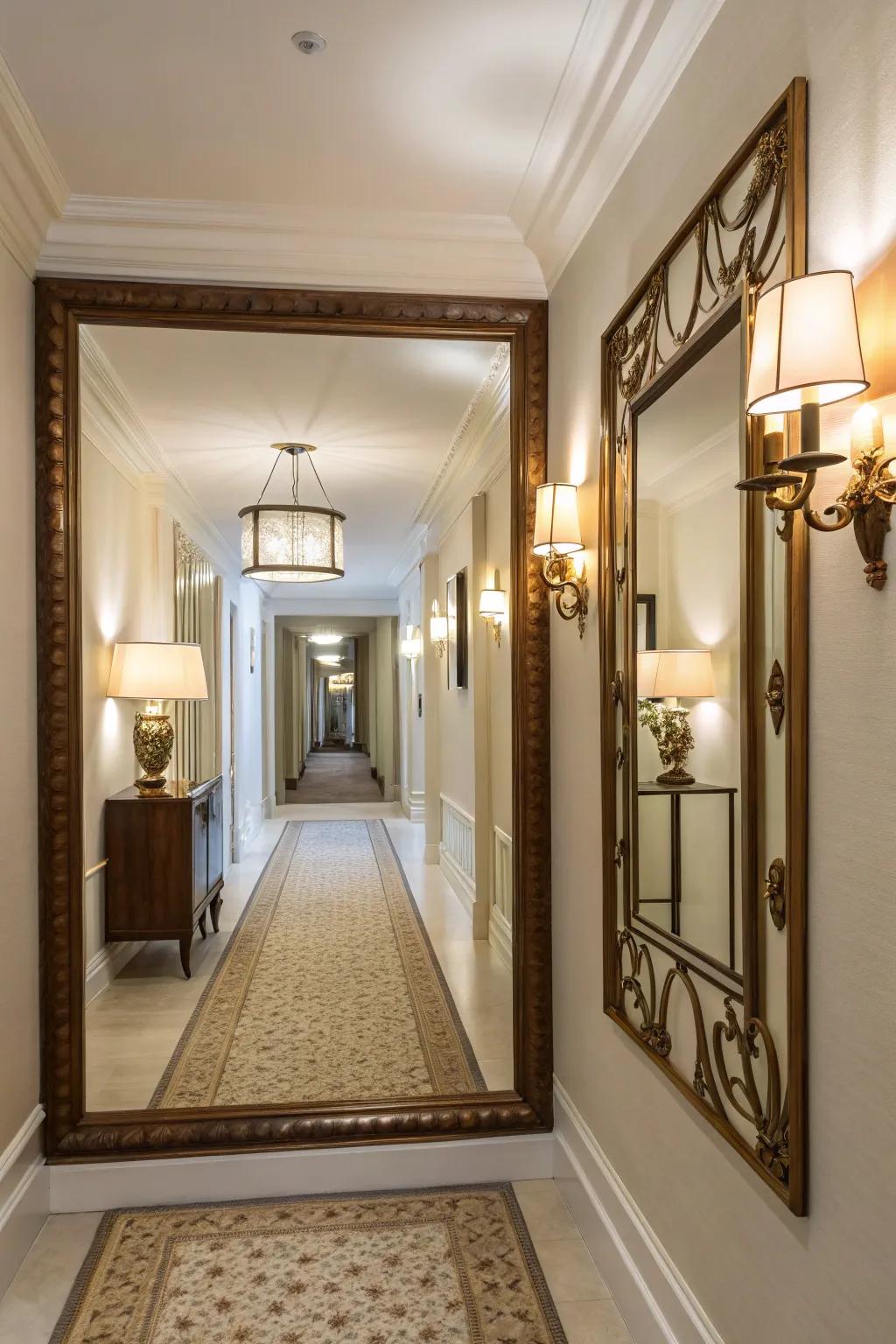 Illumination enhances the reflective allure of mirrors.
