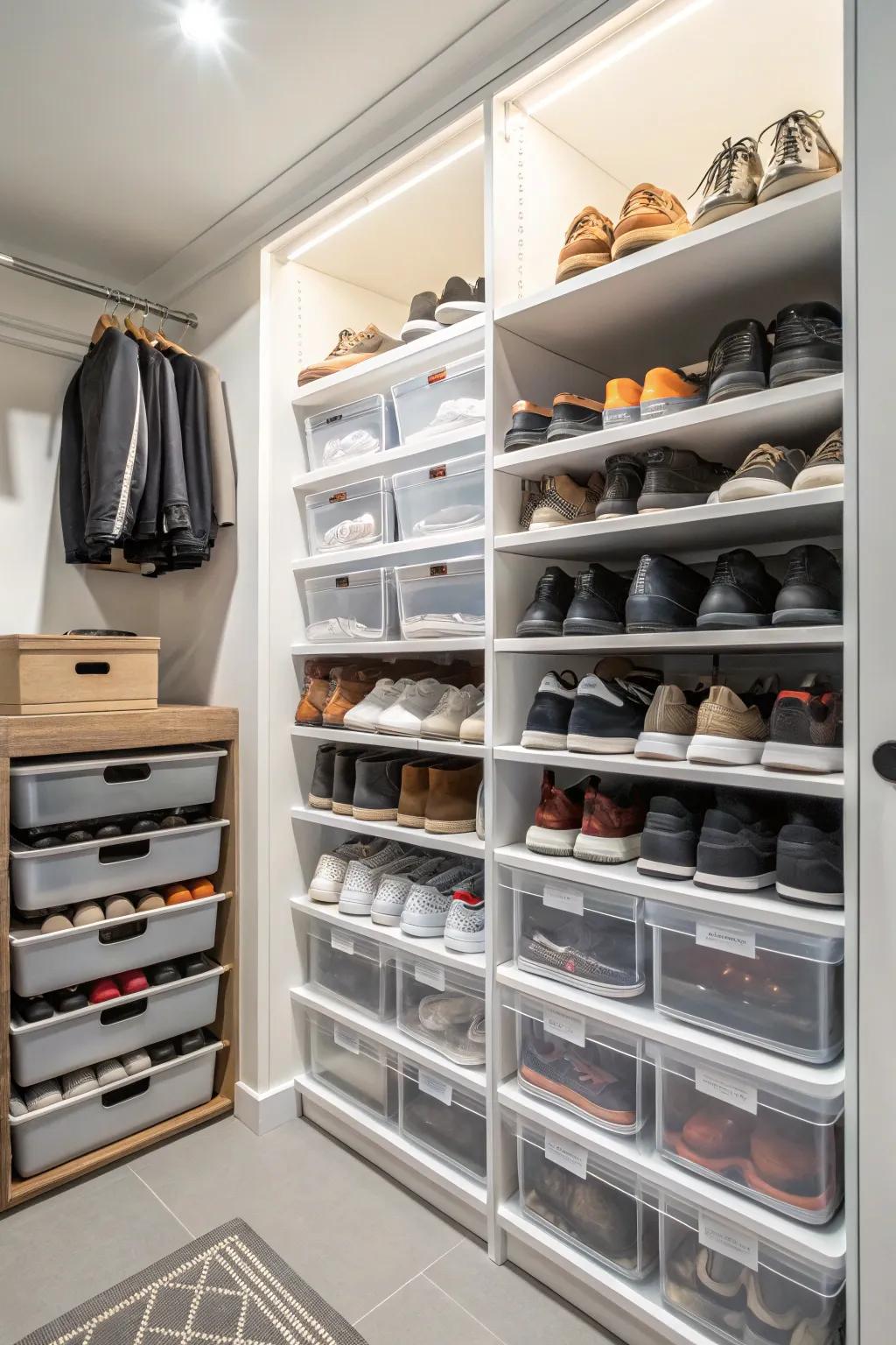 Stacking solutions help increase space for items like shoes.
