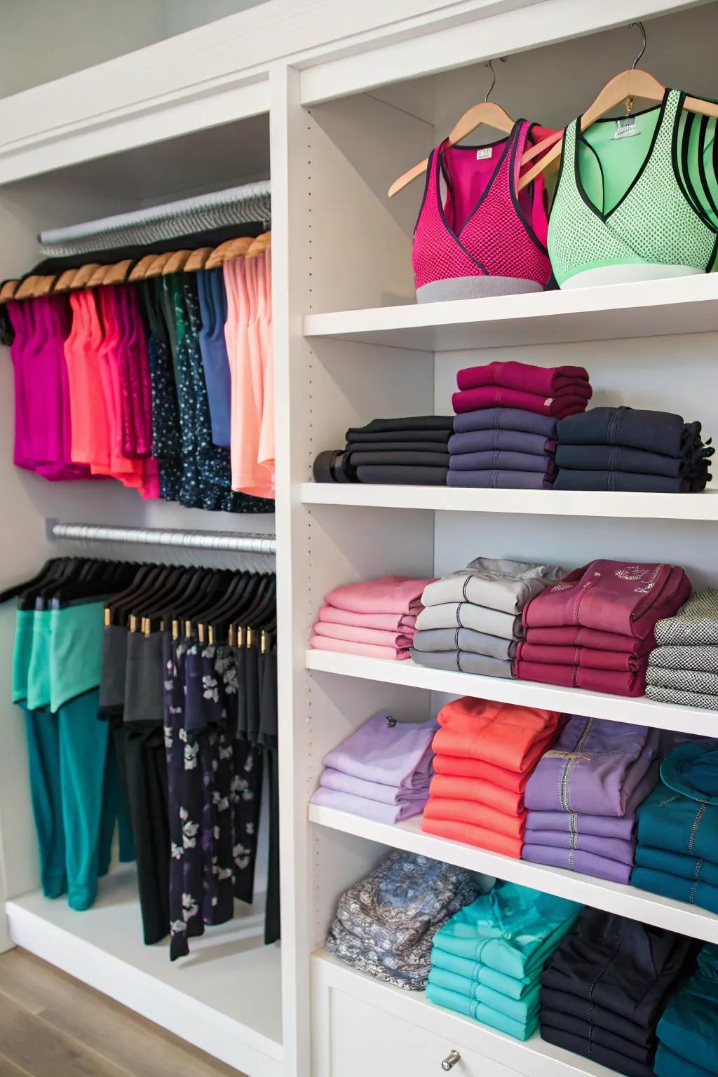 Workout gear on display like a boutique.