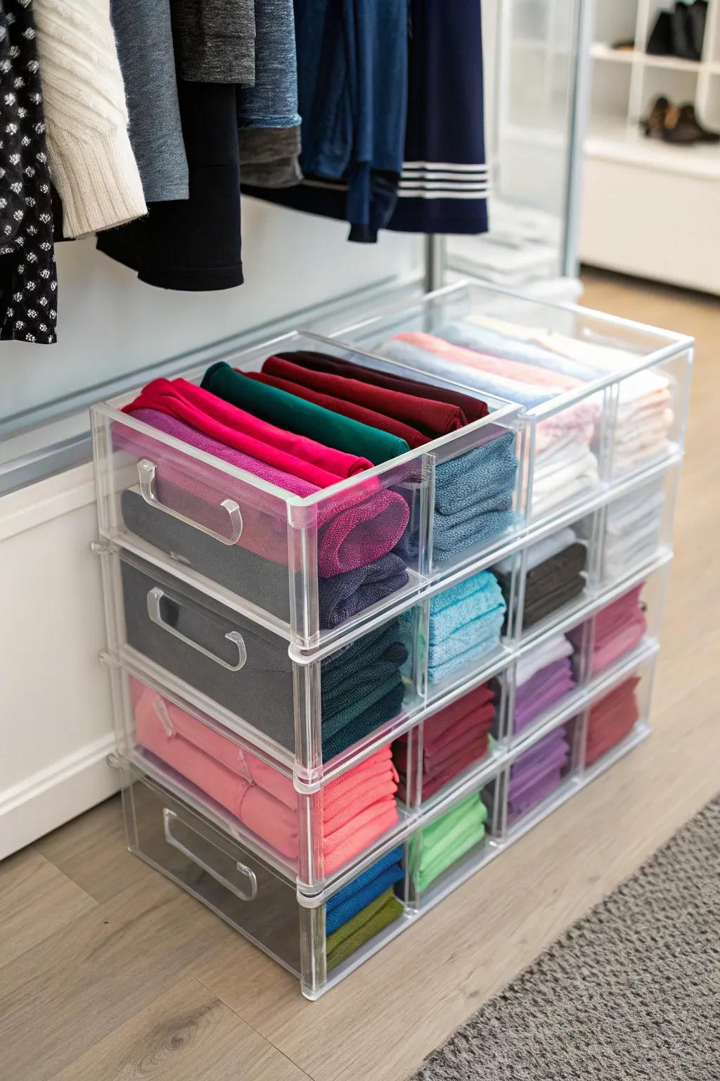 Attain a minimalist aesthetic through lucid acrylic boxes for your leggings.