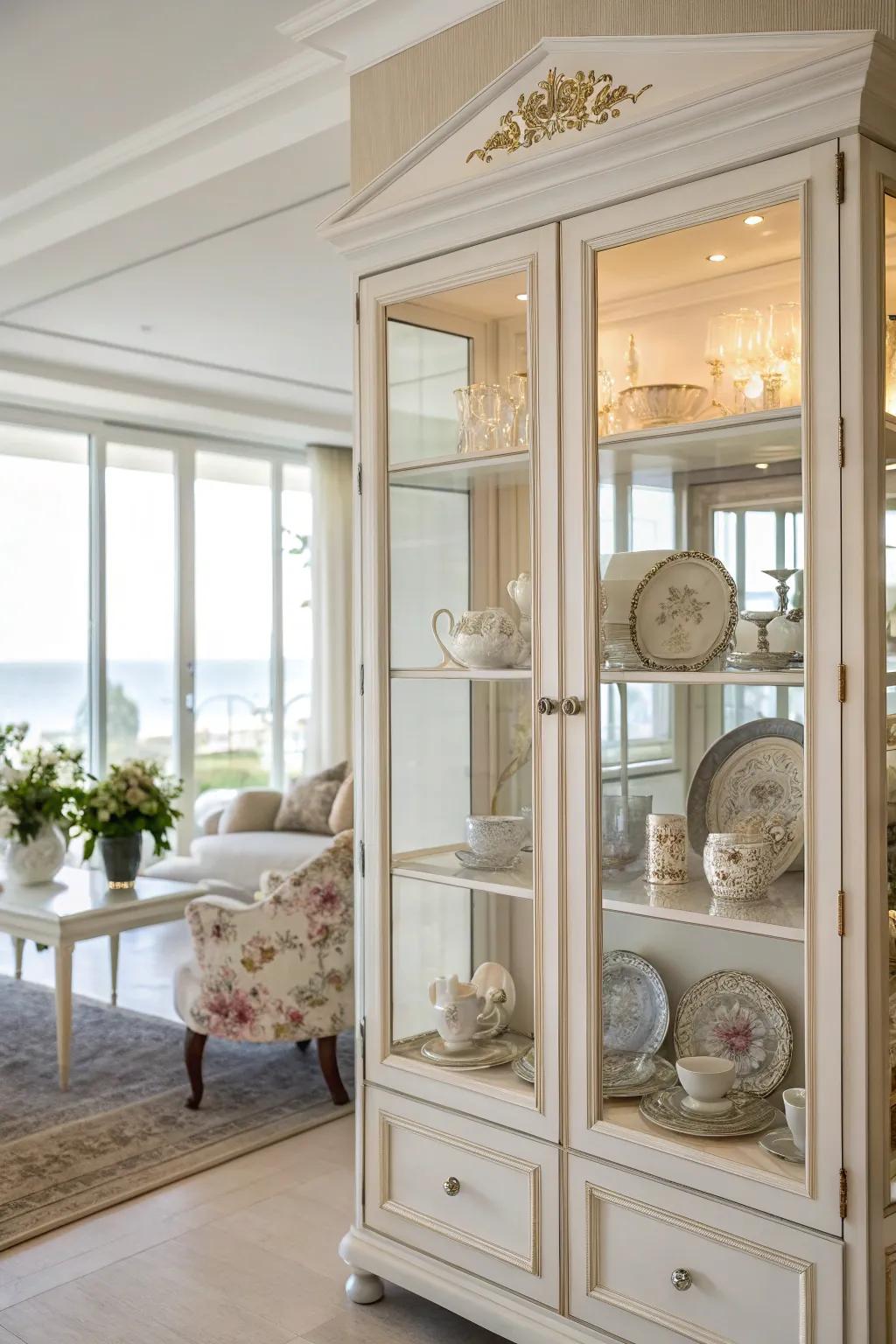 The crystal panels transform this hutch into a sophisticated display piece.