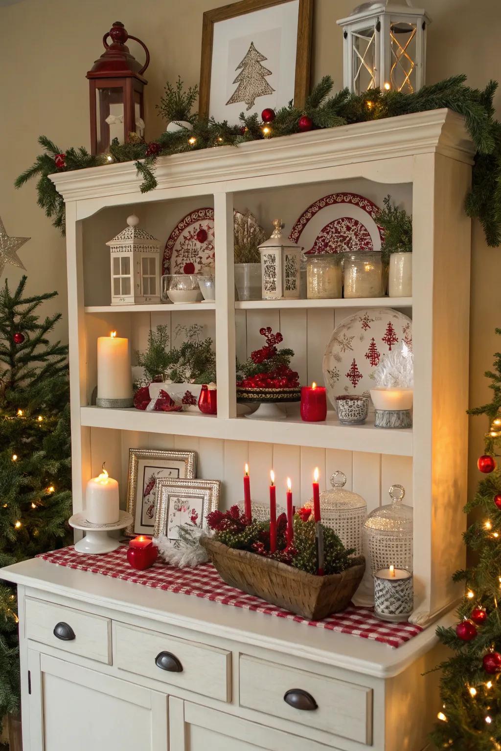 With a china cabinet top display, you can celebrate the seasons.