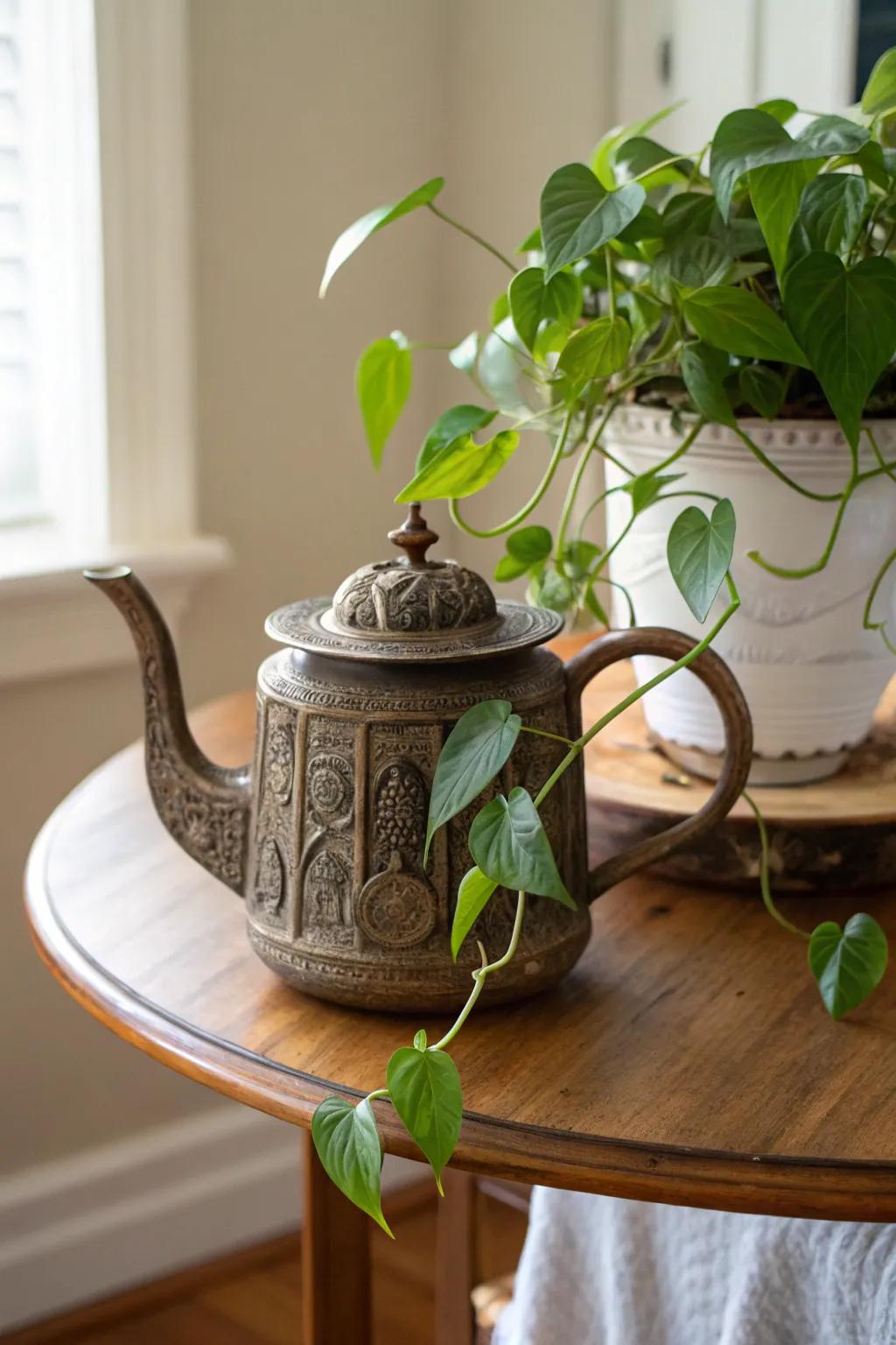 Become imaginative with distinctive emerald vines receptacles.