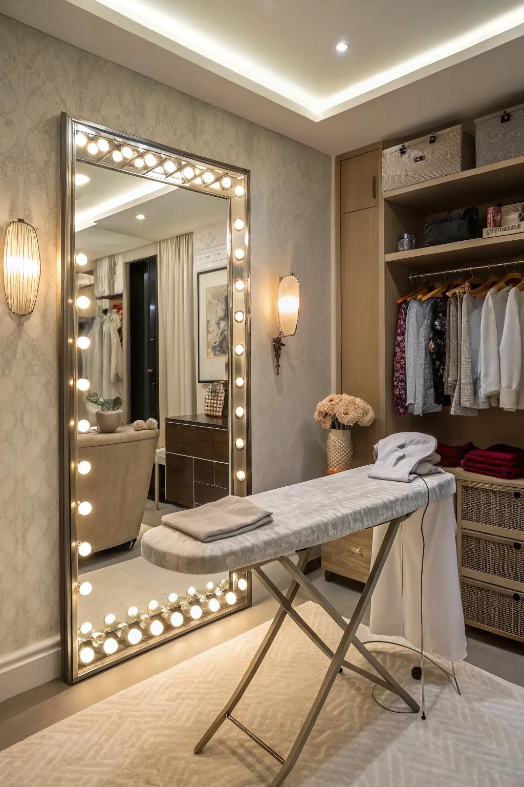 A mirror that ingeniously transforms into a pressing surface.