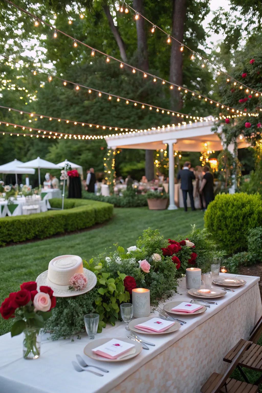 An enchanting alfresco setting ideal for a Run for the Roses garden party.