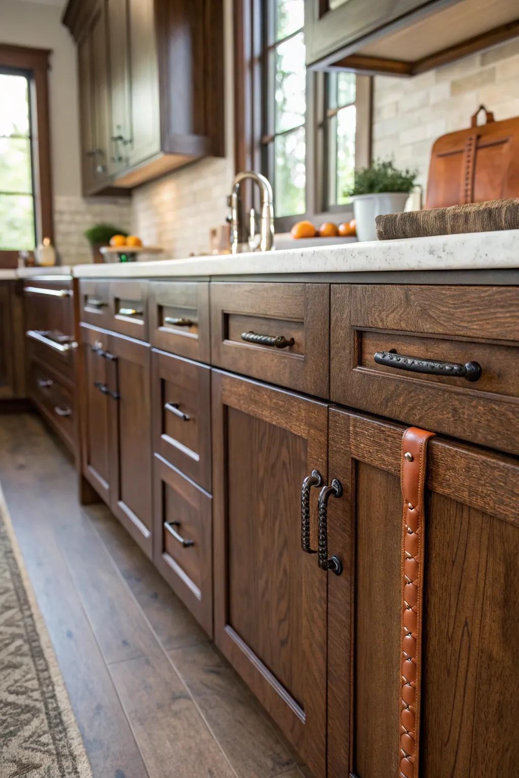 Sophisticated hide-wrapped levers that add a palpable element.