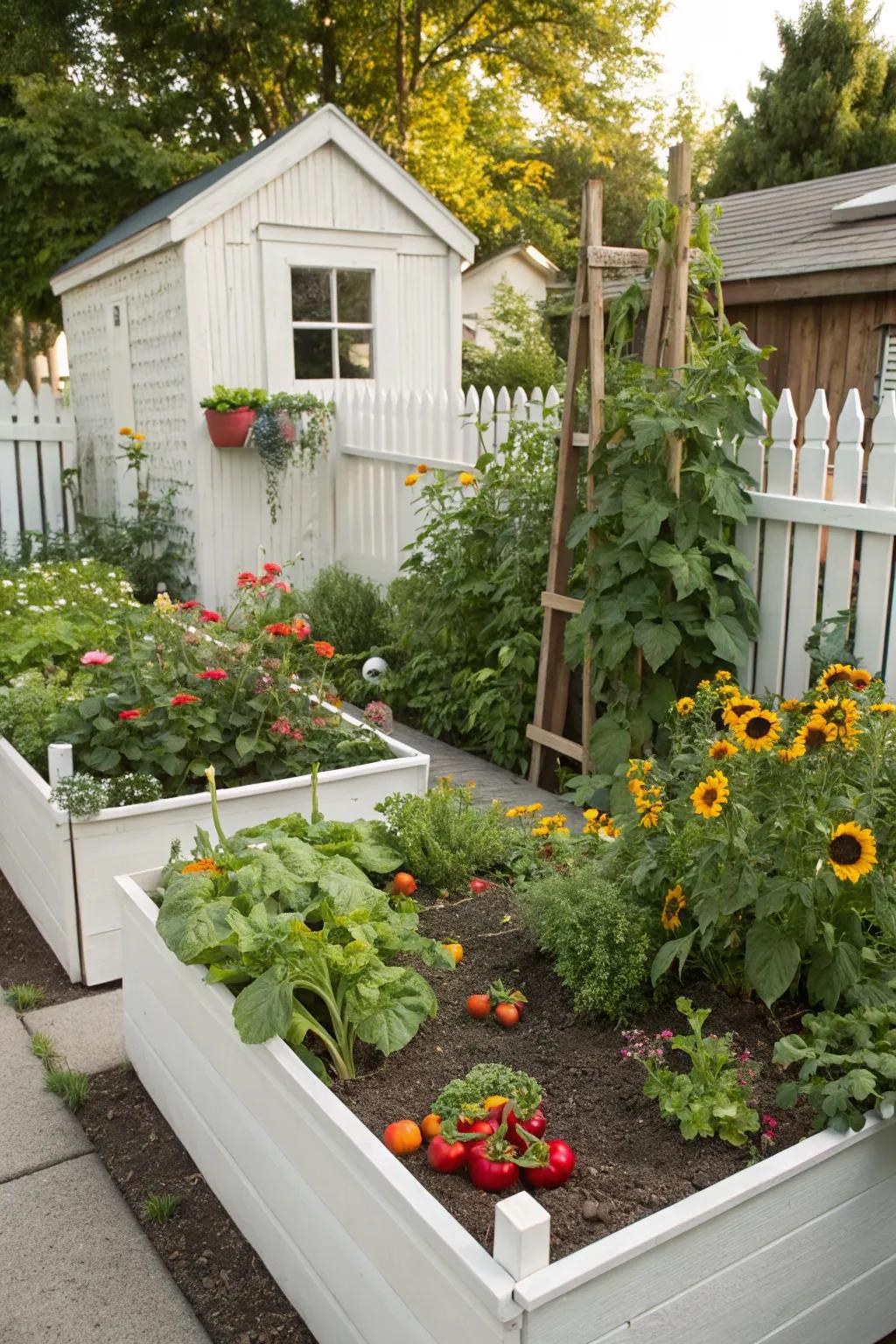 Elevated garden boxes introduce height and ease to gardening.