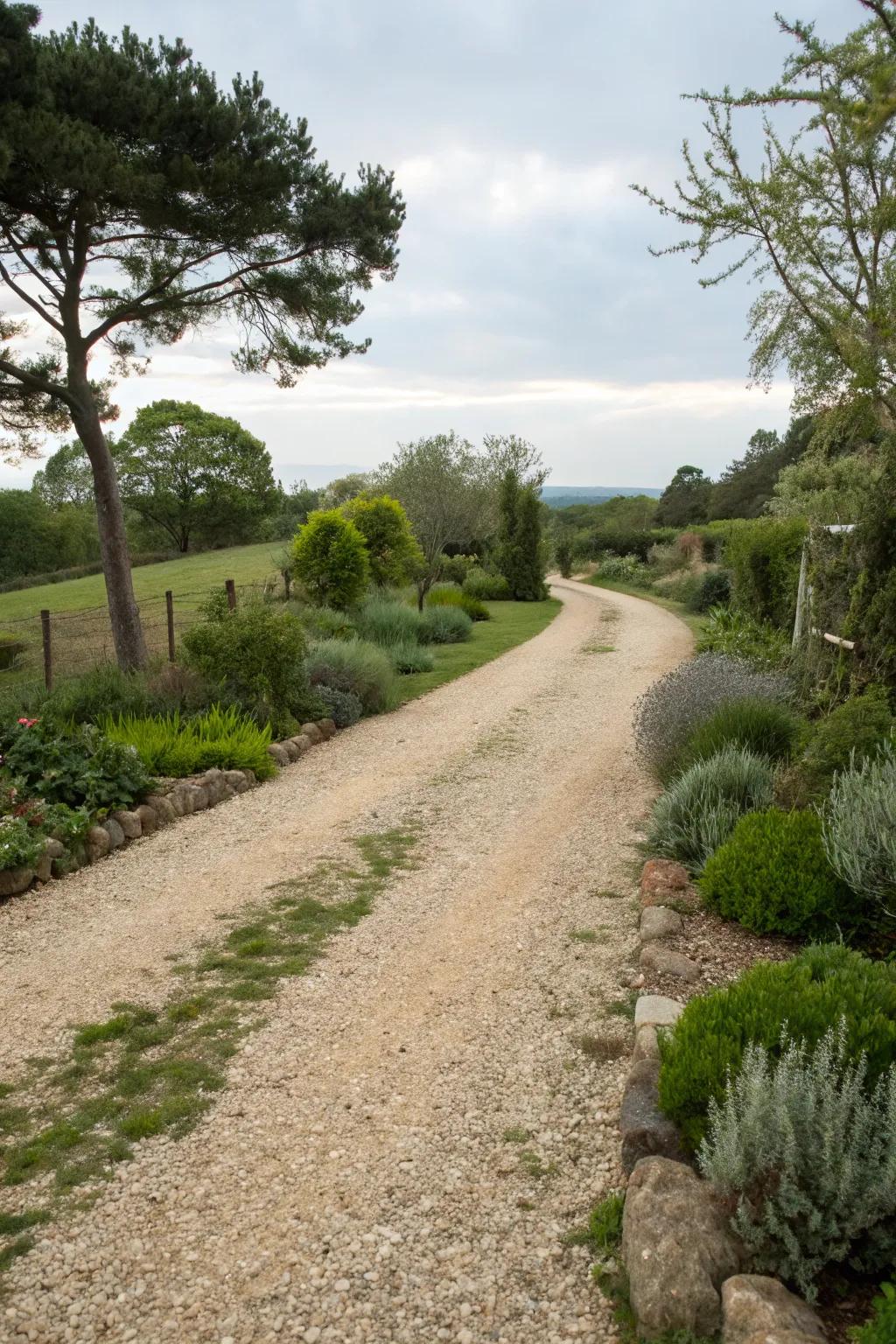 Gravel routes impart a rustic charm and require little maintenance.