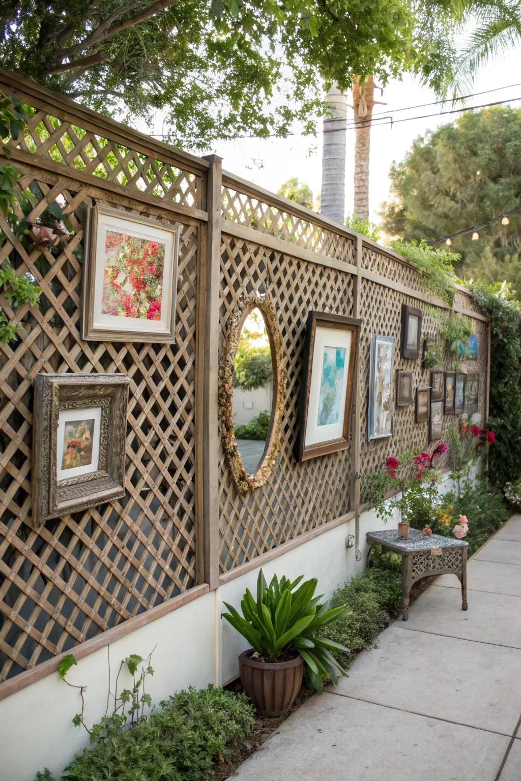 Enhance garden walls with weave-supported art.
