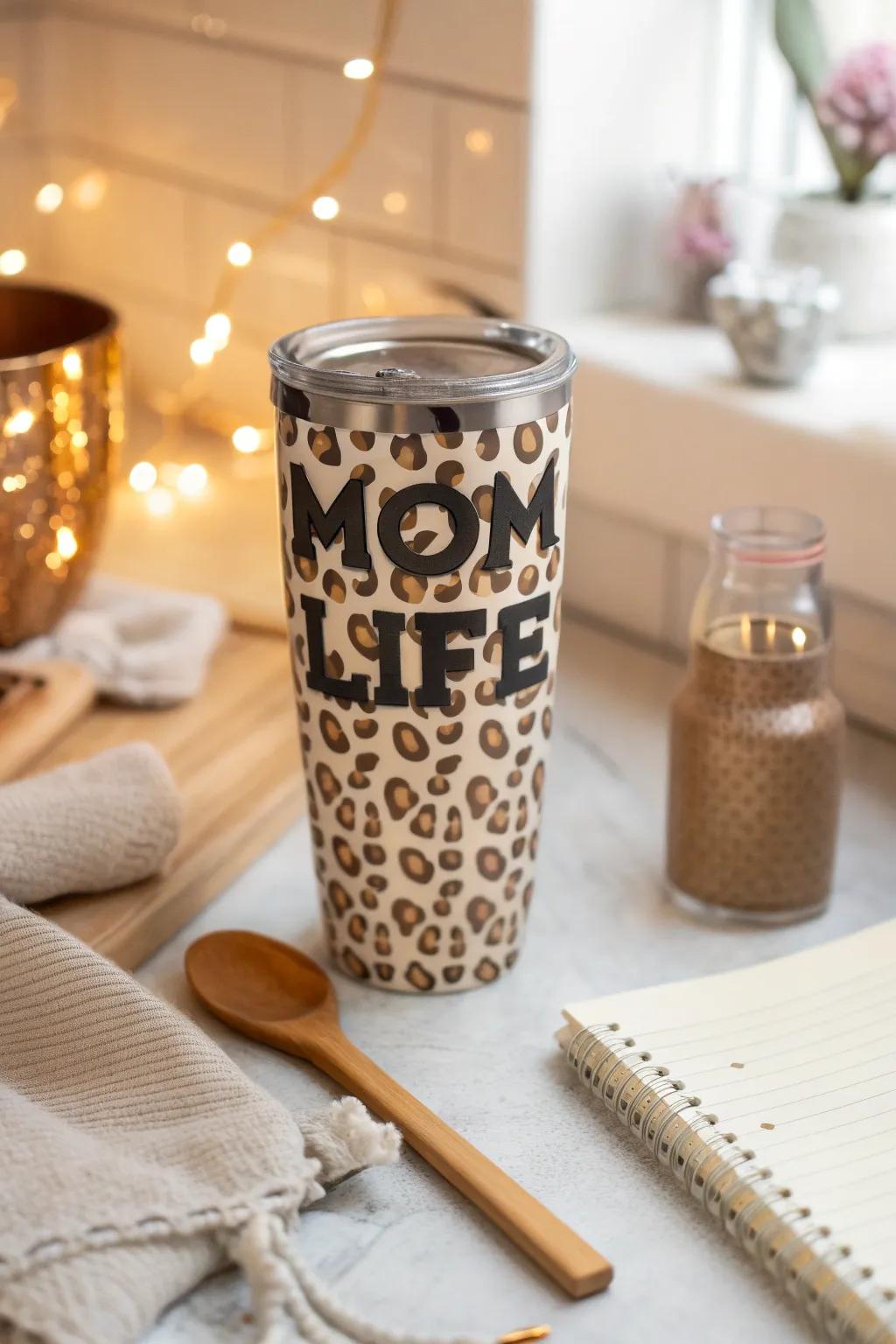 A 'Motherhood Era' themed animal pattern mug, impeccable for dynamic mothers.