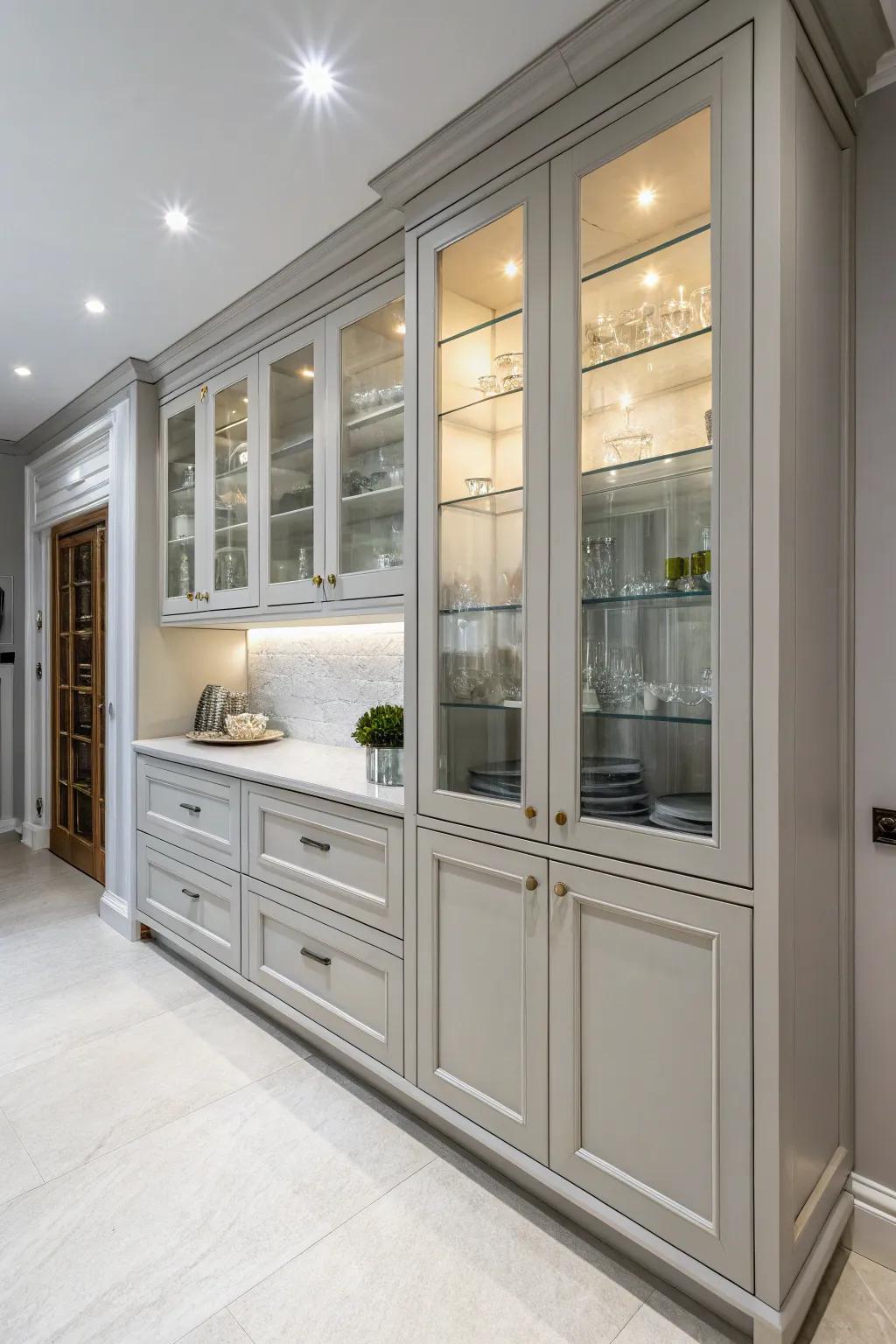 See-through front cabinets add openness and display opportunities.