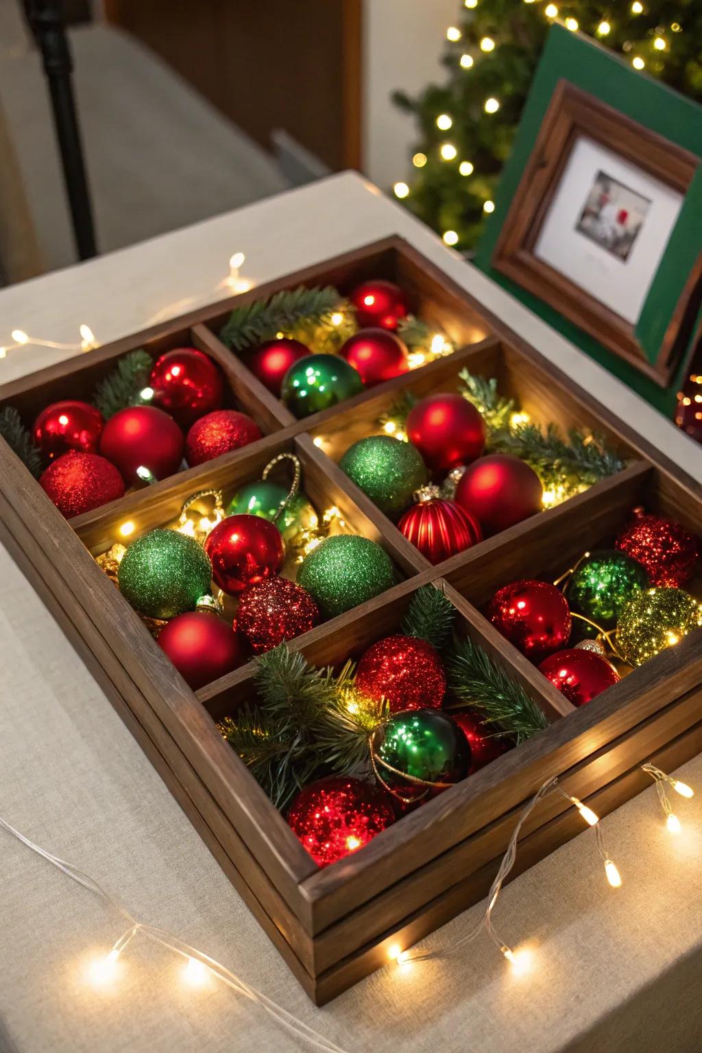 Ageless rubescent and viridescent Christmas display receptacle