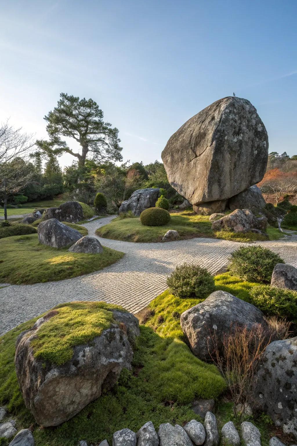 A central boulder gives the rock garden a sense of drama.
