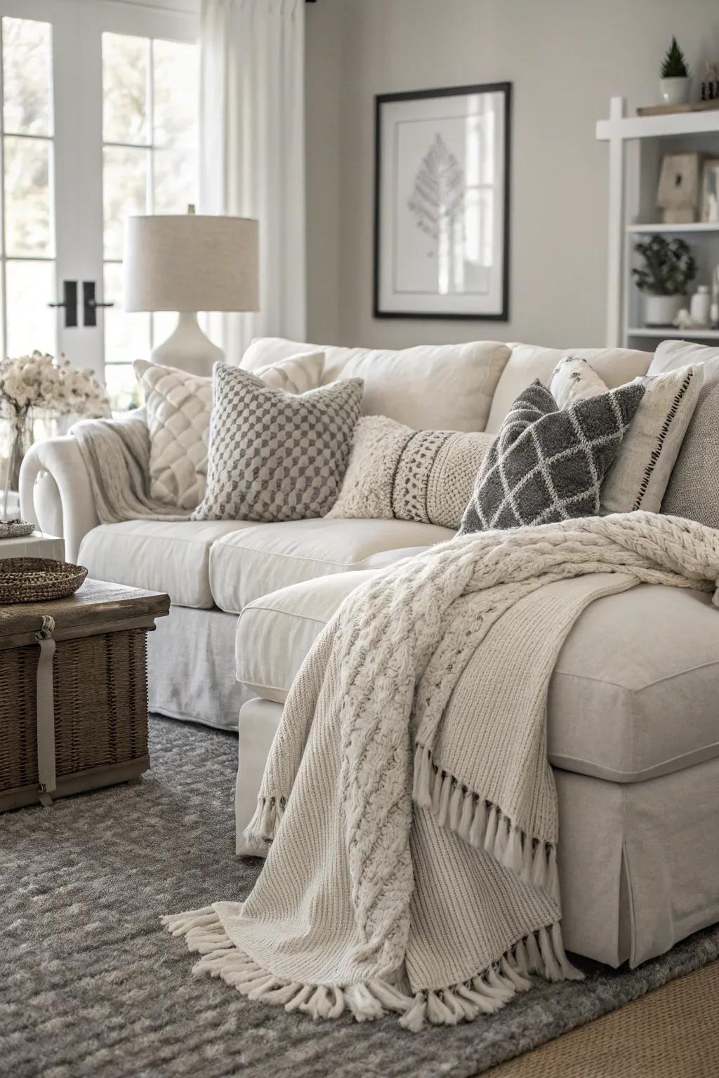 Layered design adds coziness and dimension to the space.