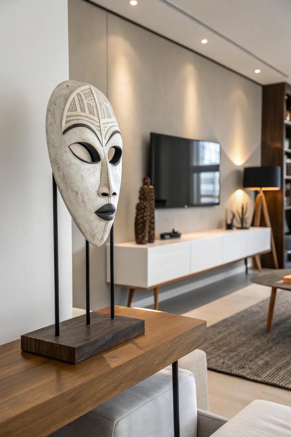 A minimalist mask sculpture that embodies simplicity and refinement.