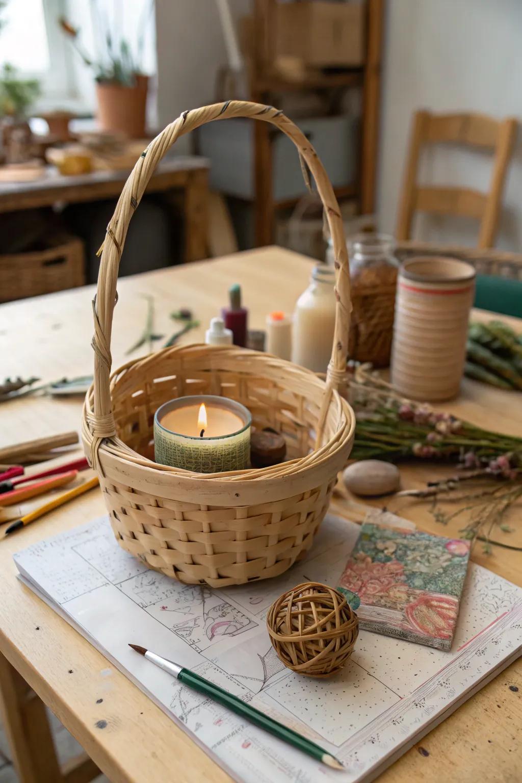 An artisan-inspired May basket encompassing handcrafted treasures.