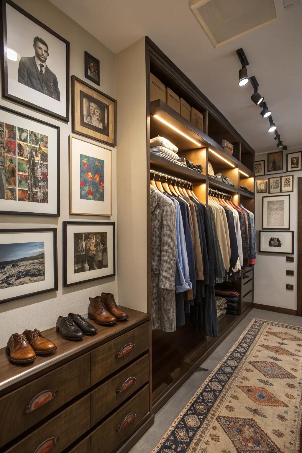 Private touches giving comfort and character for the closet.