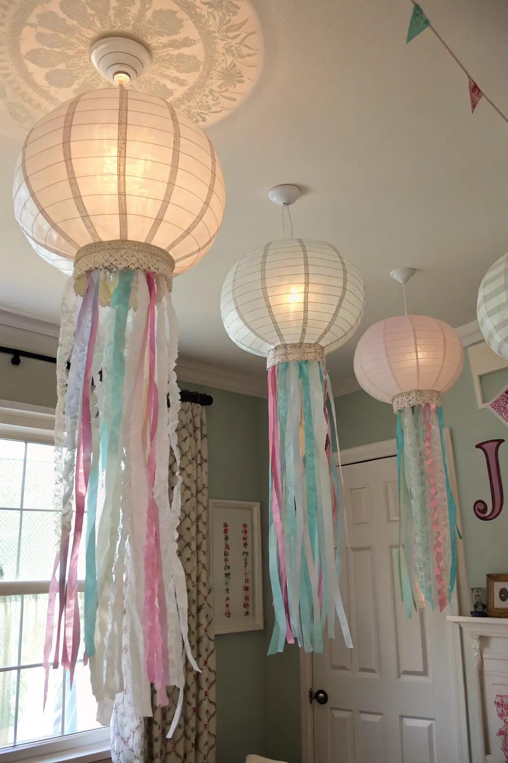 Jellyfish lights contribute a playful note to the ceiling.