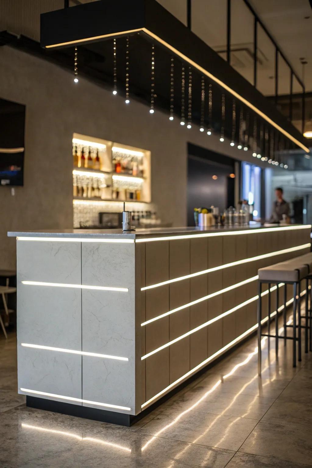 Minimalist light strips offer a neat, modern aesthetic.