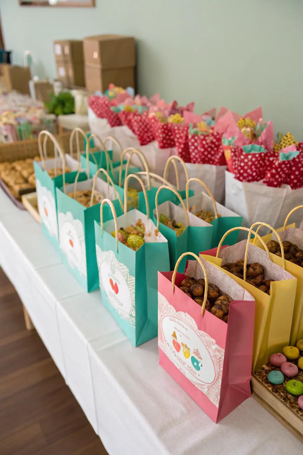 Tiny gift bags offer a sweet send-off for visitors.