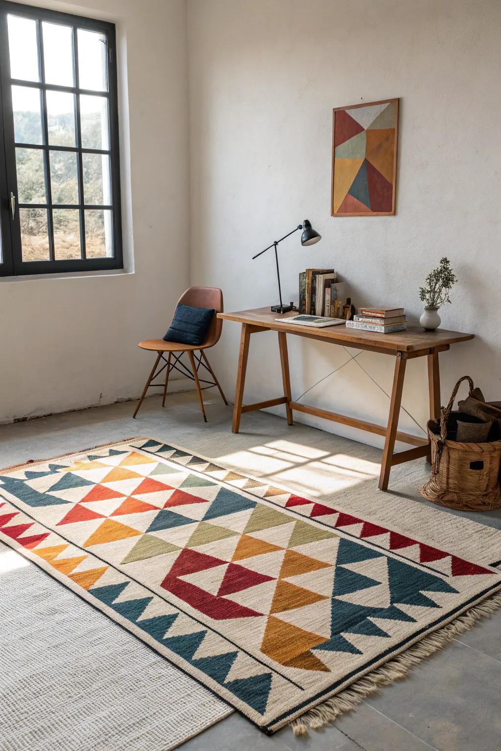 Geometric patterns subtly improve minimalist decor.