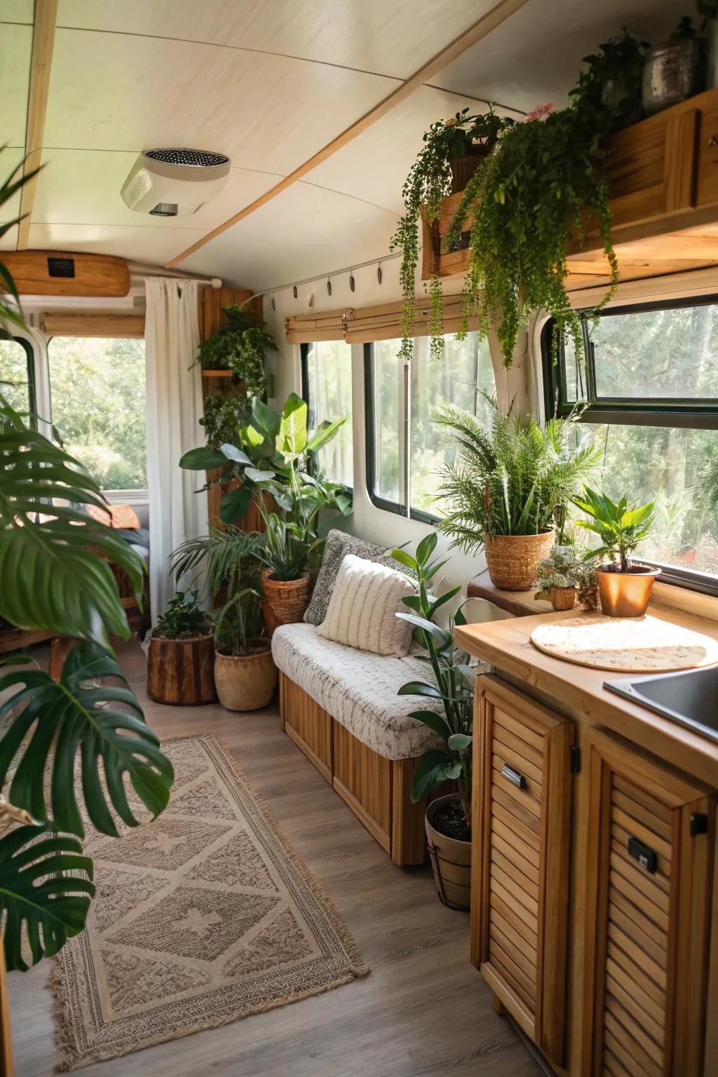 Organic elements such as plants and timber enhance warmth and energy in your home.