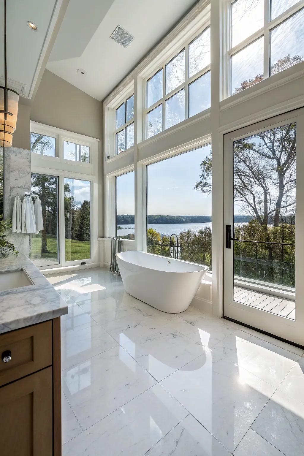 A sizeable layout enhances comfort and movement in this primary bathroom.
